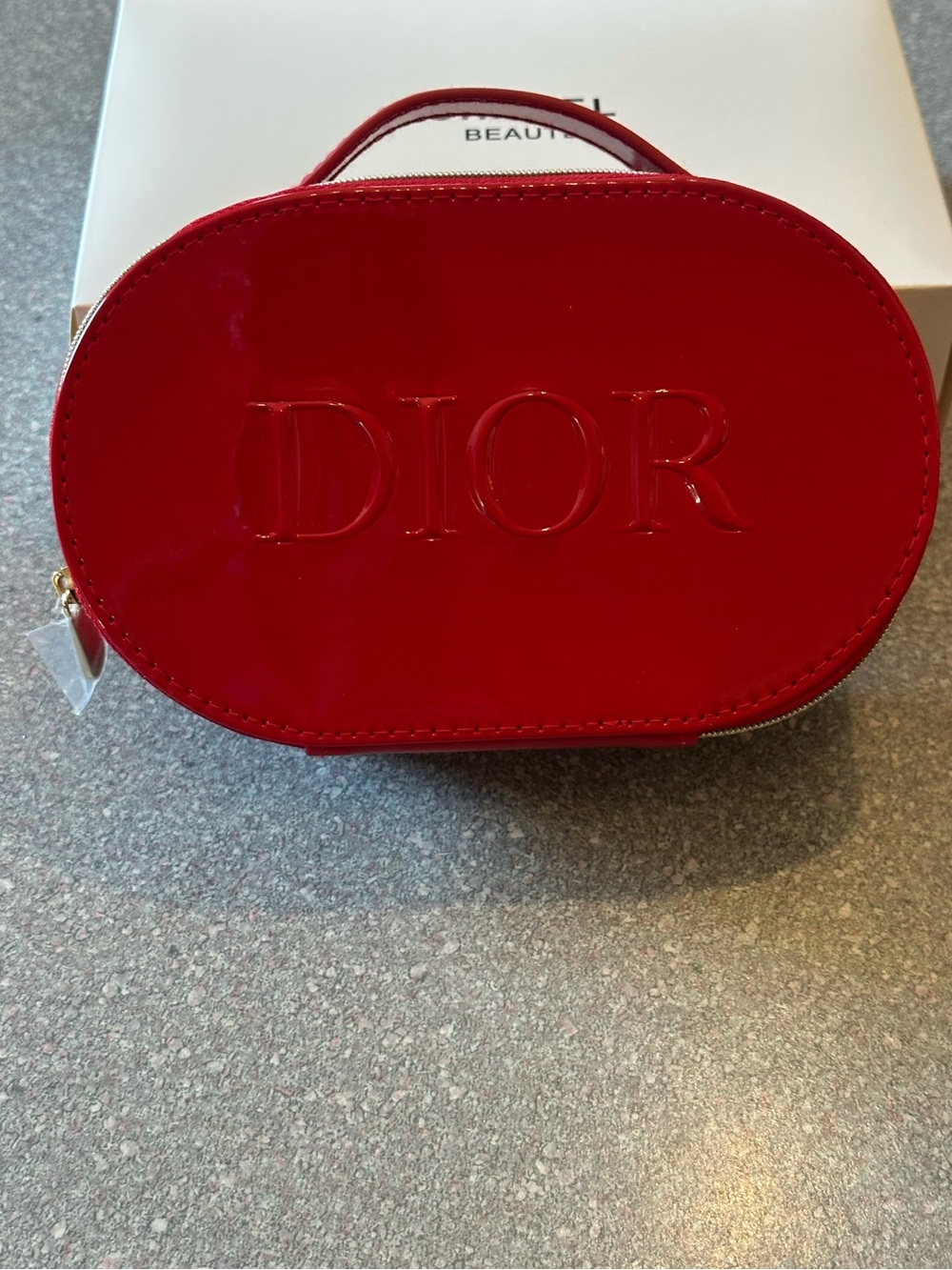 Dior Red Patent Cosmetic Case with Embossed Logo